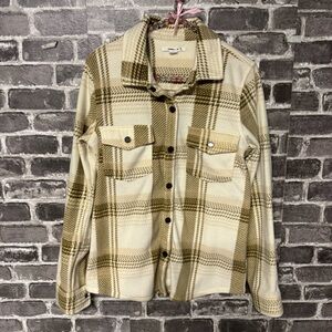 O’Neill fleece shacket cream white tan plaid jacket